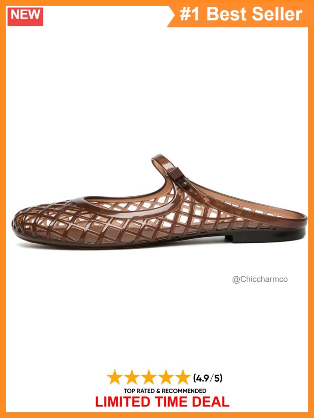 MAVMAX Women's PVC Jelly Slides Mesh Mary Jane Flat Sandals